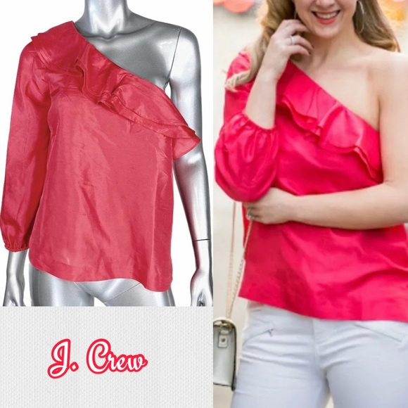 J. Crew Tops - J.Crew One Shoulder Shantung Silk Blouse 8
